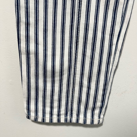 American Eagle Outfitters Blue White Striped High-Rise Pants Women’s 12 Cotton - Picture 3 of 12